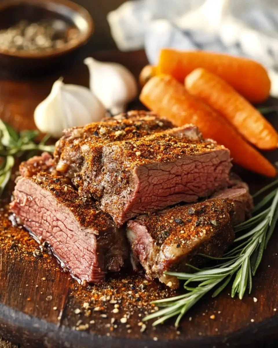 Gluten-free pot roast with carrots, potatoes, and homemade seasoning in a slow cooker.