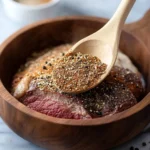 Easy Homemade Pot Roast Seasoning Recipe (Better Than Store-Bought!) 1 Homemade pot roast seasoning blend in a small glass jar with spices like garlic powder, thyme, and smoked paprika.