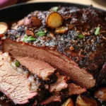 chuck roast brisket 1 Smoked chuck roast brisket sliced on a wooden board