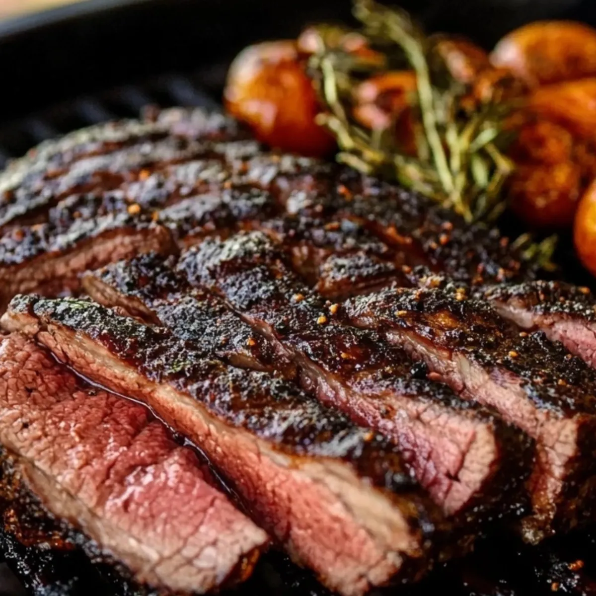Smoked chuck roast on pellet grill with crisp bark and juicy slices.